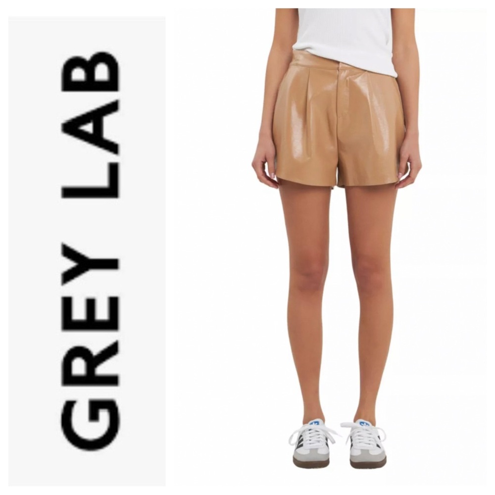 NWT GREY LAB High Waisted Faux Leather Shorts Tan Size: S (4-6)